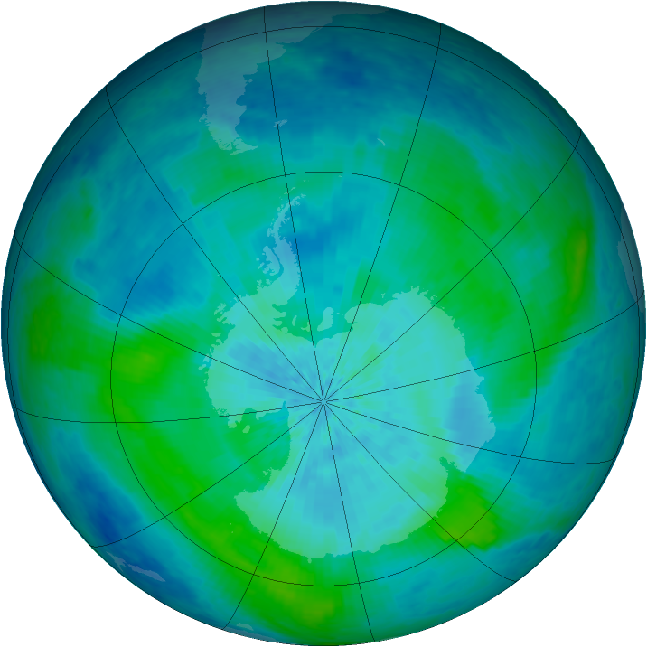Antarctic ozone map for 08 March 2004